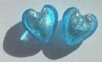 2 15mm Aqua and Silver Foil Hearts